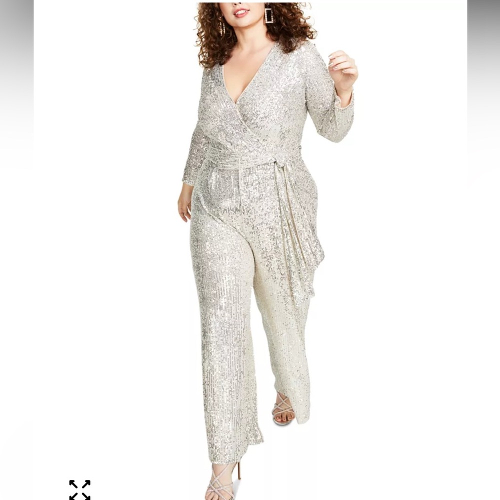 Plus Size Silver Sequin Jumpsuit - image 2